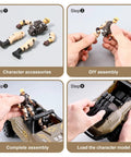 DIY assembly steps for 56 In 1 Army Men Toys Set For Boys Ages 4 To 12 featuring character accessories and vehicle loading