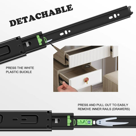 14 Inch Soft Close Drawer Slides Set 6 Pairs Ball Bearing Full Extension Side Mount Heavy Duty 100 LB Capacity Black Cabinet Drawer Slides With Quiet Close Action, detachable rail close-up