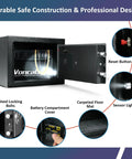 Open view of Compact Home Safe Box With Sensor Light Fireproof Money Safe For Your Cash Hideout 0.23 Cu Ft Security Safe With Digital Keypad And Passcode Lock Comes With Keys 9.05 W x 6.69 D x 6.69 H Black showing interior features.