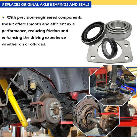 Beefed-Up Axle Bearing And Seal Kit With Drum Brake Setup installed on Jeep rear axle showing bearings and seals components.