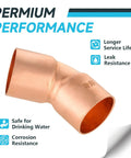 Copper Sweat 45 Degree Elbow Fittings One and a Half Inch C to C, 20-Pack, durable elbow with performance features
