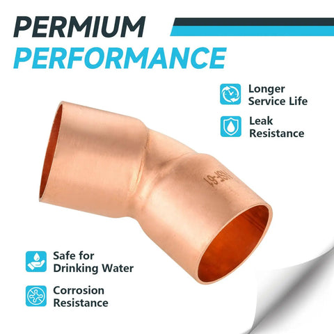Copper Sweat 45 Degree Elbow Fittings One and a Half Inch C to C, 20-Pack, durable elbow with performance features