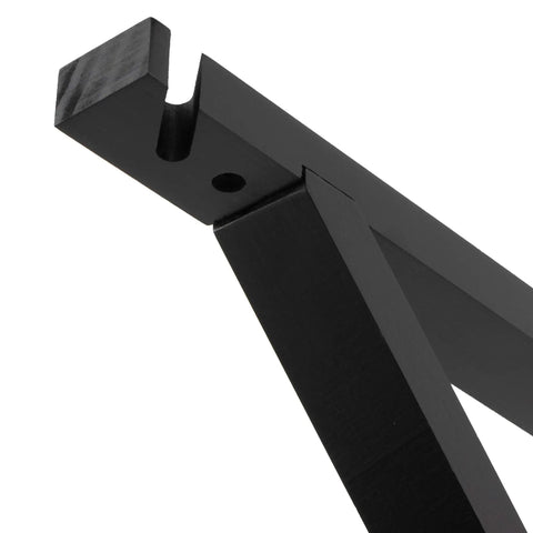 Close-up of black wooden triangle wall mount bracket for sconce lighting and DIY shelves set of 2 12 by 11 by 1.5 inches