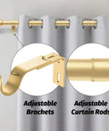 Gold Curtain Rods For Windows 66 To 120 Inches, 1 Inch Adjustable, Heavy Duty Wall Mount Set with brackets and rods close-up