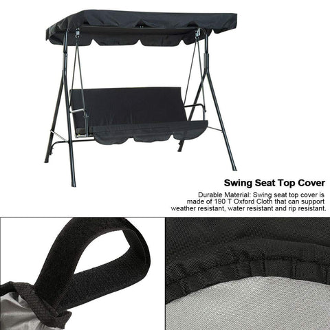 Go To Replacement Outdoor Swing Canopy Top Cover for Patio and Backyard, Fits Porch Swing Glider in Black, 74.80 x 51.97 x 5.91 Inches, Easy Wash, 190T Polyester Taffeta, Only Cover, showing swing seat with durable material.