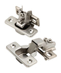 Soft Close Face Frame Concealed Cabinet Hinges 105 Degree Self Closing 6 Pack With Steel Nickel Plated Finish Built To Last For Durable Kitchen Cabinets And Custom Woodwork Silverline, view of nickel-plated hinges on white background.