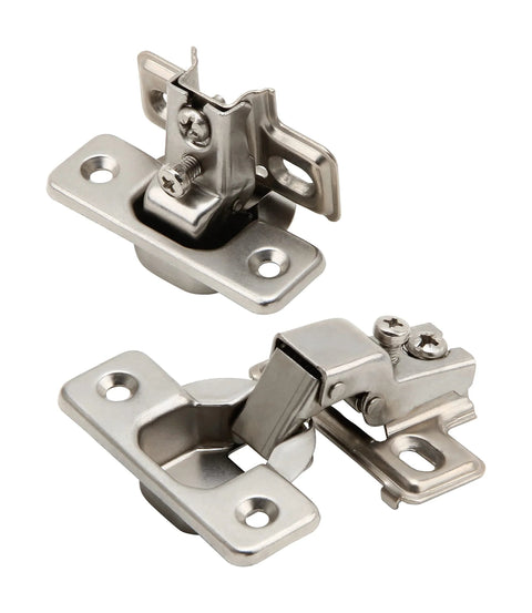 Soft Close Face Frame Concealed Cabinet Hinges 105 Degree Self Closing 6 Pack With Steel Nickel Plated Finish Built To Last For Durable Kitchen Cabinets And Custom Woodwork Silverline, view of nickel-plated hinges on white background.