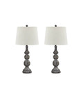 Two Pack Rustic Farmhouse Poly Table Lamps With Gray Finish And Timeworn Look, Polyresin Bases, Modified Drum Shades, Three Way Switches