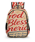 Patriotic USA Poster Print Backpack For Everyday Use with 'God Bless America' text, unisex large capacity daypack, durable polyester