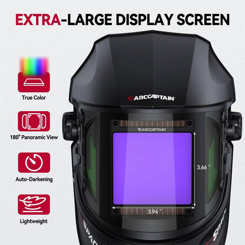 Auto Darkening Welding Helmet With 180 Degree Panoramic View Side View Windows True Color Display 4 Arc Sensors