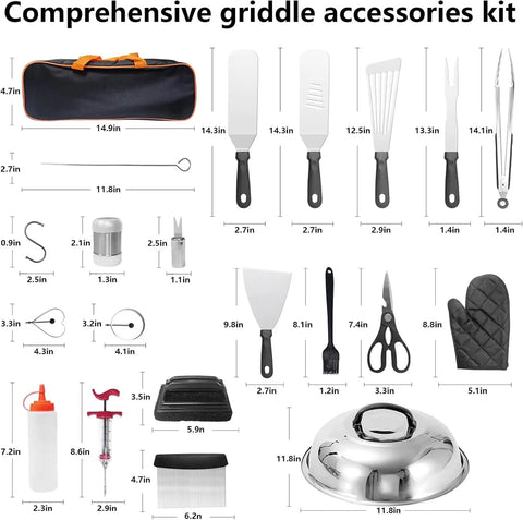 All In One 45 Piece Griddle Accessories Kit For Flat Top Grills Upgraded Spatula Set With Enlarged Spatulas Basting Cover
