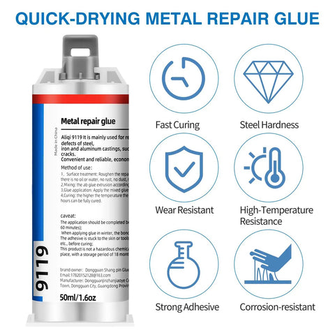 Beefed Up Heavy Duty Metal Repair Epoxy Glue 1.6 Oz For Metal Aluminum Steel Stone And Plastic All Purpose Adhesive, front view