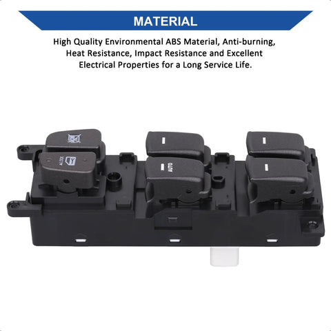 Power Window Switch Button for Front Left Driver Side Fits 2009 2010 Hyundai Sonata Replace OE 93570-3K600 shown in ABS material.
