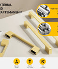 Gold 5 Inch Center Cabinet Pulls Square Drawer Handles Slick Zinc Alloy Hardware For Cupboards And Kitchen Cabinets 10 Pack