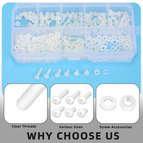 Top Shelf M3 Nylon Phillips Pan Head Screw Kit 360 Piece Assortment with organized white fasteners and washers.