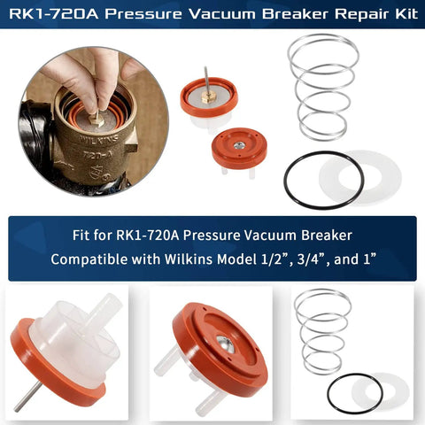 Pressure Vacuum Breaker Repair Kit For 1/2, 3/4, And 1 Inch PVB Backflow Preventers, RK1-720A Replacement Parts