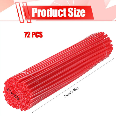 72 Piece Red Spoke Covers For Bikes And Wheelchairs, Universal Fit For 8 To 21 Inch Rims, Easy Install PE Spoke Skins