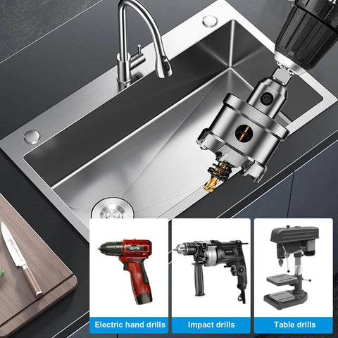 Dedicated 18 Pcs Carbide Hole Saw Kit Cuts Tough Metal Fast Includes Nine Sizes From 9/16 Inch To 2-3/8 inch Plus Pilot Bits And Hex Keys For Stainless Steel Sheets on sink stainless steel
