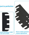 Door Hinge Shims 4 Inch PVC Spacers 10 Pack Quick Alignment Gap Filling Draft Stopping Universal Fit black rectangle shims shown.