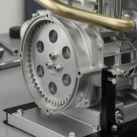 Engine Model Mechanical Assembly Kit For Classrooms And DIY Projects With Alloy Build And Visible Inner Components For Hands-On Teaching Desktop Display And Technical Reference, close-up of alloy gear housing