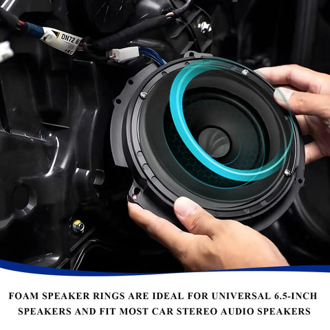 6.5 Inch Foam Speaker Enhancer Rings With Self Adhesive Backing being installed in a car door for improved audio performance.