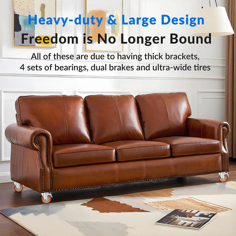 Heavy Duty 4 Inch Caster Wheels Set Of 4 Built Different 2200 Lb Industrial Grade Swivel Casters With Dual Locking Brakes For Seamless Platform Mobility on a leather sofa.