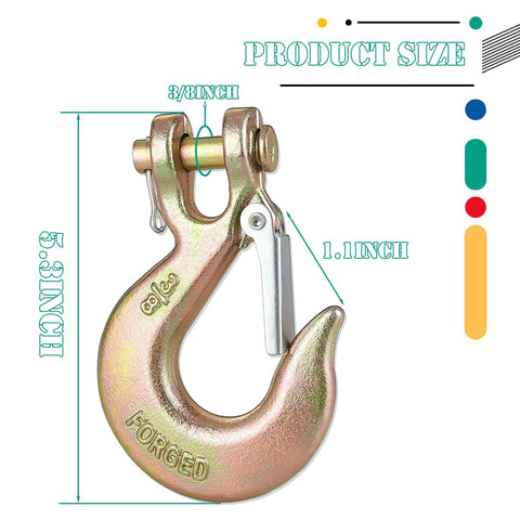 Heavy Duty Clevis Slip Hook With Safety Latch Three Eighths Inch For Grade 70 Transport Chain 4 Pack 18,000 Lbs Capacity Zinc Plated Clevis Hook Set For Heavy Loads And Outdoor Use