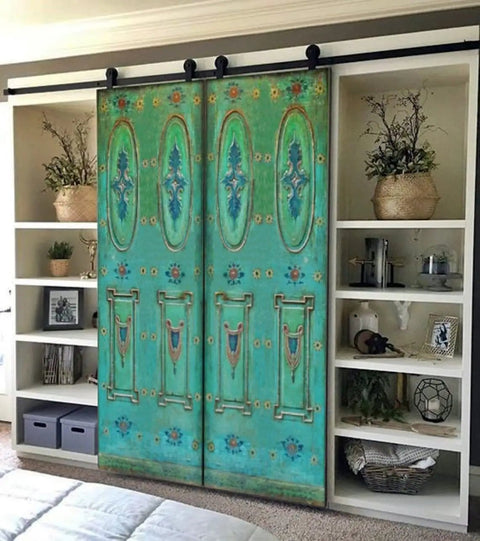 Hand-Carved Authentic Barn Door For Interior And Exterior Use, Custom Size 71x34 Inch Front Door, sliding design