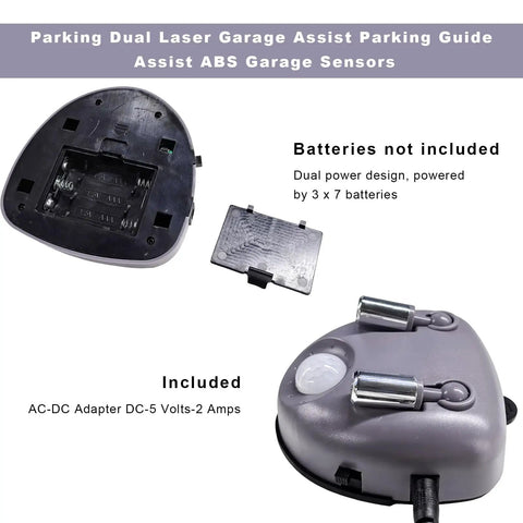 Park Smooth In Any Spot With Dual Motion Activated Laser Guides Adjustable 360 Degree Universal Car Parking Sensor detailed view of base with battery compartment.