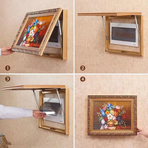 Heavy Duty Cabinet Hinge Lift Up Hinge For Kitchen Wardrobe with frame showing flip-up artwork access