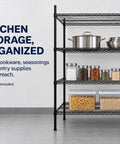 Beefy Heavy Duty Steel Wire Shelving Rack, 4 Tier Adjustable Metal Storage Shelves, 440 Lbs Per Shelf, organized in kitchen