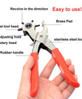 Heavy Duty Pro Grade Leather Hole Punch Tool Set With Revolving 6 Size Punches in hand showing red rubber handle and steel body