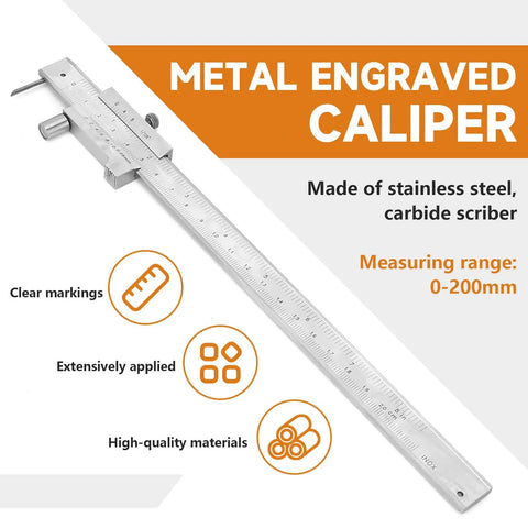 Metal Scriber Calipers With 200mm Scale, Marking Gauge Calipers, Parallel Cross Caliper For Scribing Iron, Steel, Wood And Other Materials, Carbide Tips, 0-8 Inch Precision, Durable Stainless Construction, Ideal For Diy Projects.