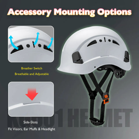 Vented ABS Safety Helmet With Adjustable 6 Point Suspension For Construction Climbing And Industrial Work ANSI Z89.1 Compliant