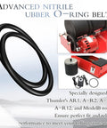 5 Pack Rock Tumbler Drive Belts Premium Buna N O Ring For Thumler's A R1 A R2 A R3 A R6 A R12 And B401 Models with images of belts and tumblers