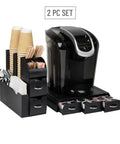 Two Piece Coffee Pod Drawer And Cup Condiment Organizer Set With Ten Compartments And Three Drawers Stackable Pod Storage