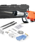 Beefy Heavy Duty Demolition Jack Hammer 2200W Electric Concrete Breaker with 2 chisels, case, and safety gear on display