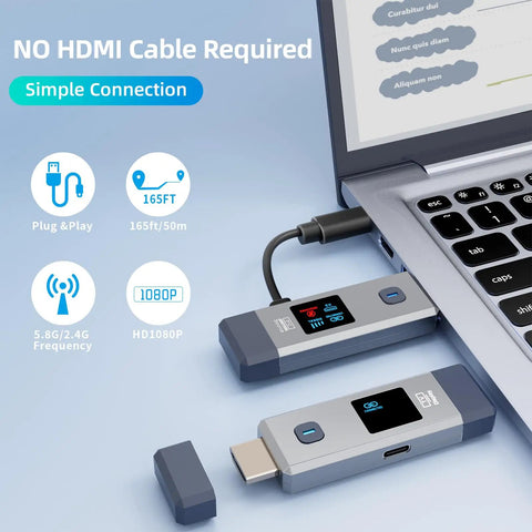 Grab And Go Wireless HDMI Transmitter And Receiver With 328 Feet Range, 1080P Output, Portable No Fuss Plug And Play Setup, 2.4G And 5.8G Wireless Video And Audio To Monitor From Computer connected to laptop