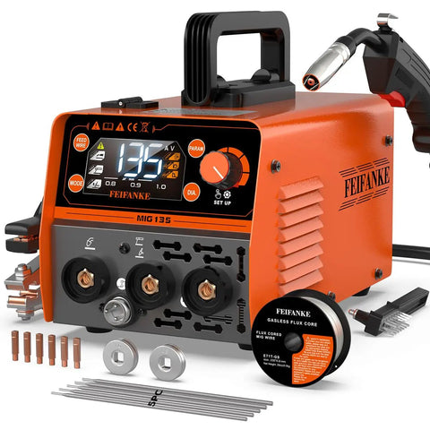 Beefy 4 In 1 Portable 135A MIG Welder 110V Flux Core MIG Stainless Flux MIG Stick MMA Lift TIG With LED Display Synergic