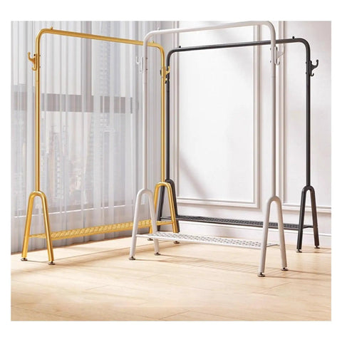 Beefy Free Standing Metal Clothes Rack With Shelves For Boutique Or Home Use Black 60x33x147cm in empty room