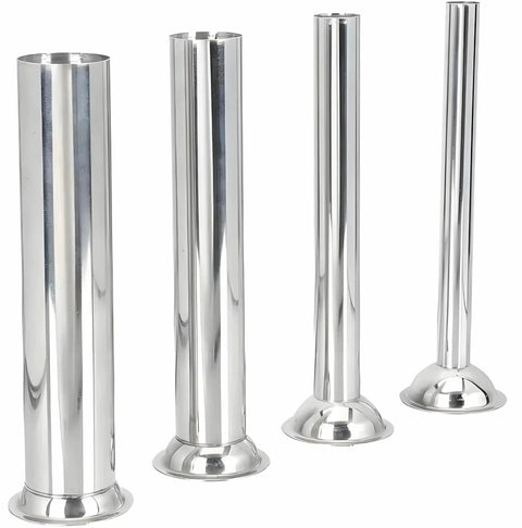 4-Pack Universal Sausage Stuffer Tubes With Four Diameters For LEM 606 Series Stuffers in stainless steel, four sizes visible