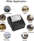 No Sweat Portable Thermal Receipt Printer, 80MM Width, 2600mAh Battery, USB And Bluetooth 5.0 Wireless Printing on display with applications.