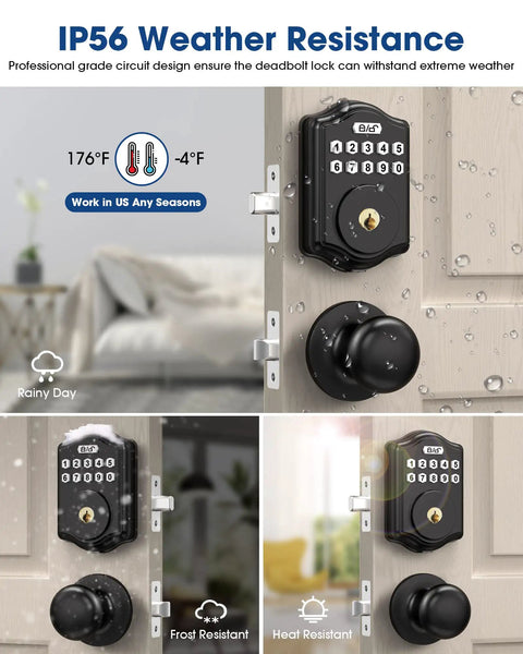 IP56 weather resistant Keyless Entry Door Lock Set For Home, Front Door Lock With Knob, Electronic Keypad Lock installed