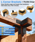Badass Heavy Duty L Brackets 5 Inch Thick Steel Angle Supports Black 4 Pack For Wooden Shelves Furniture Pergolas Rock Solid Mounting Hardware Built Tough installed on wooden pergola corners.