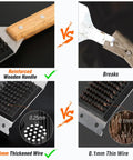 Grill Brush and Scraper 2 in 1 with durable replaceable stainless steel head and wooden handle vs regular brush.