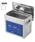 Heavy Duty Ultrasonic Cleaner With A Spacious Three Liter Tank And Zippy 40kHz Output in stainless steel with digital controls and basket.