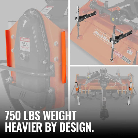 750 lbs heavy 48 Inch Rotary Tiller For 3 Point Hitch Cat 1 And 2 Gear Drive With PTO Shaft
