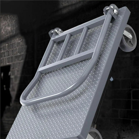 Heavy Duty Flatbed Platform Cart Folds Compact Yet Built Tough frame, showing deck surface and wheels for easy maneuvering.
