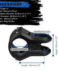 Short Mountain Bike Stem for 31.8mm Handlebars and 1 1/8 Inch Steerer, 35mm Length, dimensions and specifications displayed.