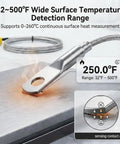 Heavy Duty K Type Surface Thermocouple Probe With M6 Bolt for EV battery temp reads on a heated surface at 250°F.